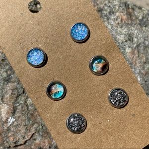NEW Faux Druzy Metallic Stud Earrings